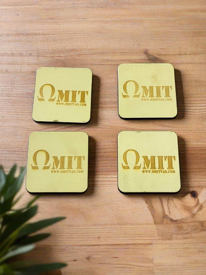 Omit Custom Coaster Set | Laser Engraved Wood or High-Gloss Acrylic (Pack of 4)